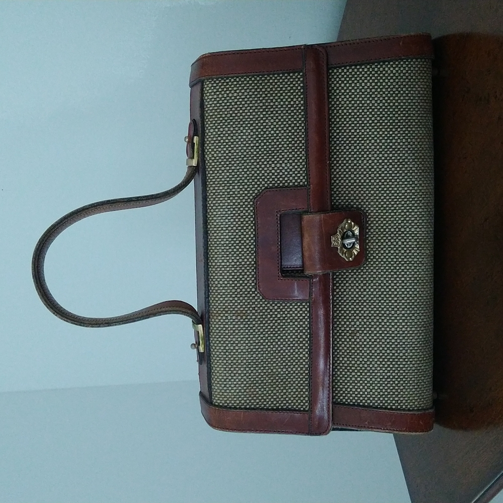 Vintage John Romain Tweed/Leather Handbag Purse 1969